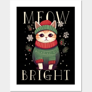 MEOW BRIGHT CUTE CHRISTMAS SWEATER CAT Posters and Art